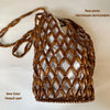 Handmade Woven Wooden Bead Tote – Boho Hollow-Out Bucket Shoulder Handbag for Women