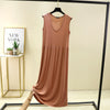 Plus Size Tank Dress L-6XL - Viscose Spandex Pleated Sleeveless Mid/Ankle-Length Lounge Dress, Waist-Slimming Loose Fit