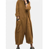 Women's Casual Cargo Jumpsuit — Loose Full-Length V-Neck with Pockets, Mid-Waist Long Sleeve Solid