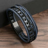 Men's Multi-Layer Woven Leather Bracelet with Alloy Magnetic Buckle - Punk Style, 19/21/23 cm (7.5/8.3/9.1 in)