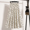 Floral Pleated A-Line Plus Size Tea-Length Skirt with Lining Vintage Draped Empire Waist