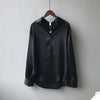 Elegant Satin Women's Button-Up Blouse Turn-Down Collar Vintage Casual Silk-Look Top