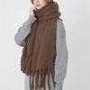 Luxury Cashmere-Blend Winter Scarf for Women – Thick Warm Shawl with Tassels, Soft Fluffy Solid & Plaid