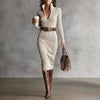 Women's Slim Fit Knitted Turtleneck Sweater Dress - Long Sleeve Mid-Calf Bodycon for Autumn Winter
