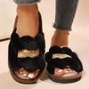 Plush Fuzzy Open-Toe Women's Slippers Faux Fur Shearling Slides EVA Soft-Soled Indoor Winter House Shoes