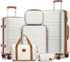 6-Piece Hardside Spinner Luggage Set with TSA Lock – Cream White (20in/51cm, 24in/61cm, 28in/71cm + Travel Bags)