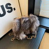 Moods Boutique Fox Fur Plush Clutch with Chain - Luxury Winter Crossbody Evening Bag for Women