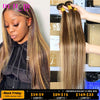 Highlighted Straight Remy Human Hair Weave Bundles Brown Blonde Highlights