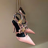 Bow Tie Pointed Toe Thin Heel Sandals for Women, Roman Straight Strap, 2.0-3.1 in (5-8 cm) Heel