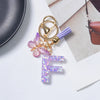 A-Z Sequined Initial Keychain with Purple Butterfly Tassel – Resin Letter Charm Keyring for Women & Girls, Backpack & Purse Accessory