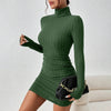 Women's Turtleneck Long Sleeve Knitted Bodycon Mini Dress - Autumn Winter Sheath Party Club