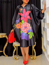Plus Size 5XL Bohemian Floral Midi Dress V-Neck 3/4 Batwing Sleeve Loose Sundress