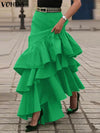 Plus Size 5XL Women's Ruffled A-Line Ankle-Length Skirt Solid Color Casual Party Overskirt