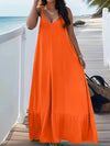 Plus Size European and American  women's cross-border summer new V-neck solid color suspender dress
