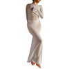 Women's Wrap Beach Cover-Up Dress Sheer Backless Long Sleeve Round Neck A-Line Maxi