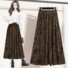 Autumn Winter Gold Velvet A-Line Mid Skirt High Waist Half-Pleated Plus Size