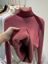 Women's Turtleneck Velvet Lined Knit Sweater - Thick Warm Slim Pullover