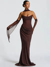 Mozision Off-Shoulder Backless Strapless Maxi Dress with Scarf Collar – Elegant Party & Evening Gown