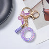 A-Z Sequined Initial Keychain with Purple Butterfly Tassel – Resin Letter Charm Keyring for Women & Girls, Backpack & Purse Accessory