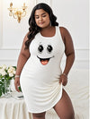 Plus Size Smile Ghost Print T-Shirt Midi Dress Sleeveless Spaghetti Straps L-5XL