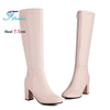 Plus Size Knee-High Square Toe Boots – Side Zipper, 7.5 cm (3") Block Heel, Winter Warm PU Leather, Up to EU 48