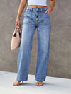 Women's Light Blue Mid-Rise Straight-Leg Jeans - Loose Fit Casual Stretch Denim