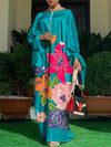 Plus Size Bohemian Satin Maxi Dress - Long Sleeve Floral Print, Lantern Sleeves, Ankle-Length