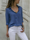 Women’s Chiffon V-Neck Blouse - Loose Long Sleeve Oversized Tunic Top for Office & Casual