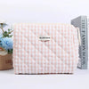 Large Capacity Women's Cosmetic Pouch Pink Plaid Canvas Travel Makeup Bag and Clutch