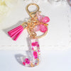 Pink Dried Flower Resin Initial Keychain with Butterfly Tassel A-Z Letter Keyring for Women Valentine's Gift