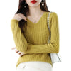 Women's V-Neck Knit Pullover Sweater — Long Sleeve Loose Fit Office Style