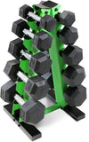 Rubber-Coated Hex Dumbbell Set 5-25 lb (2.3-11.3 kg) with A-Frame Storage Rack