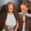 13x6 Deep Wave Human Hair Lace Front Wig - Pre-Plucked Remy, #4 Chocolate Light Brown, 26in+