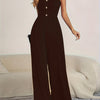 Women's Button-Detail V-Neck Cami Wide-Leg Jumpsuit – Sleeveless Casual for Spring & Summer
