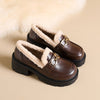 Round Toe Low-Top Women's Penny Loafers – Winter Fabric Lining, PU Sole