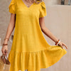 Petal Sleeve V-Neck Ruffle Hem A-Line Dress - Casual Summer