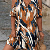 Plus Size Printed Off-Shoulder V-Neck Zippered Short Sleeve Dress for Women
