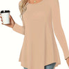 Women's Long Sleeve Peplum Top - Relaxed Fit Crew Neck Casual Blouse for Spring, Summer & Fall