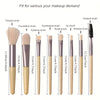 12-Pack Travel Makeup Brush Set, Soft Synthetic Bristles & ABS Handles — Mini Eyeshadow, Blush & Beveled Contour Brushes with Pink Pouch