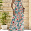 Women's V-Neck Sleeveless Floral A-Line Maxi Dress - Lightweight Exposed-Strap Beach & Casual Dress, Machine Washable