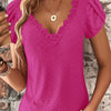 Elegant Women's Lace V-Neck Top — Petal Short Sleeves, Lightweight Summer Blouse