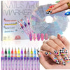 12-Pack Press Nail Art Pen Set 0.5mm – Quick-Dry 3D Acrylic Nail Polish Markers + 24 Reusable Template Stickers for DIY Nail Design