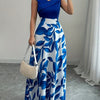 Women’s Royal Blue Floral V-Neck Sleeveless Maxi Dress – A-Line Elegant Party & Office Dress, Machine Washable Polyester