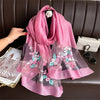 Embroidered Floral Scarf Lightweight Breathable Sunscreen Travel Shawl for Women