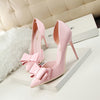 Women's Korean Pointed-Toe Stiletto Heels with Bow | Ultra-High 3–4 in (7.6–10.2 cm) PU Upper - All-Season