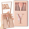 5-Piece Soft Fluffy Makeup Brush Set with Mirror – Rose Gold Letter Pattern, Travel Foundation & Eyeshadow Brushes