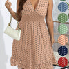 Plus Size Polka Dot Fit and Flare Dress - Deep V Neck Shirred Waist