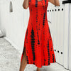 Women's Casual V-Neck Tie-Dye Split Dress Asymmetrical Summer Knit