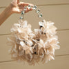 Women's White 3D Floral Clutch with Metal Chain – Elegant Party Handbag for Weddings & Evening Wear