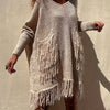 Plus Size Oversized Tassel V-Neck Knit Pullover Sweater — Elegant Handmade Fall/Winter